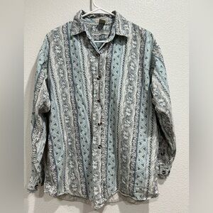Vintage Mountain Tek Button-Up Long Sleeve Collared Eclectic Pattern Sz Small
